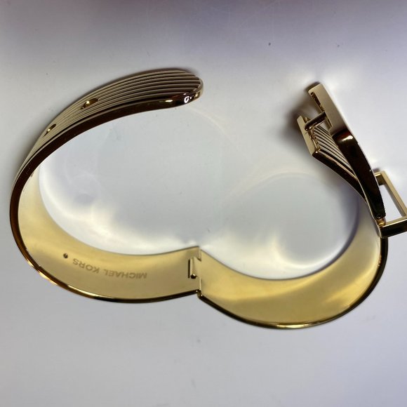 Michael Kors Textured Gold Tone Buckle Hinged Bangle Bracelet - Picture 6 of 6